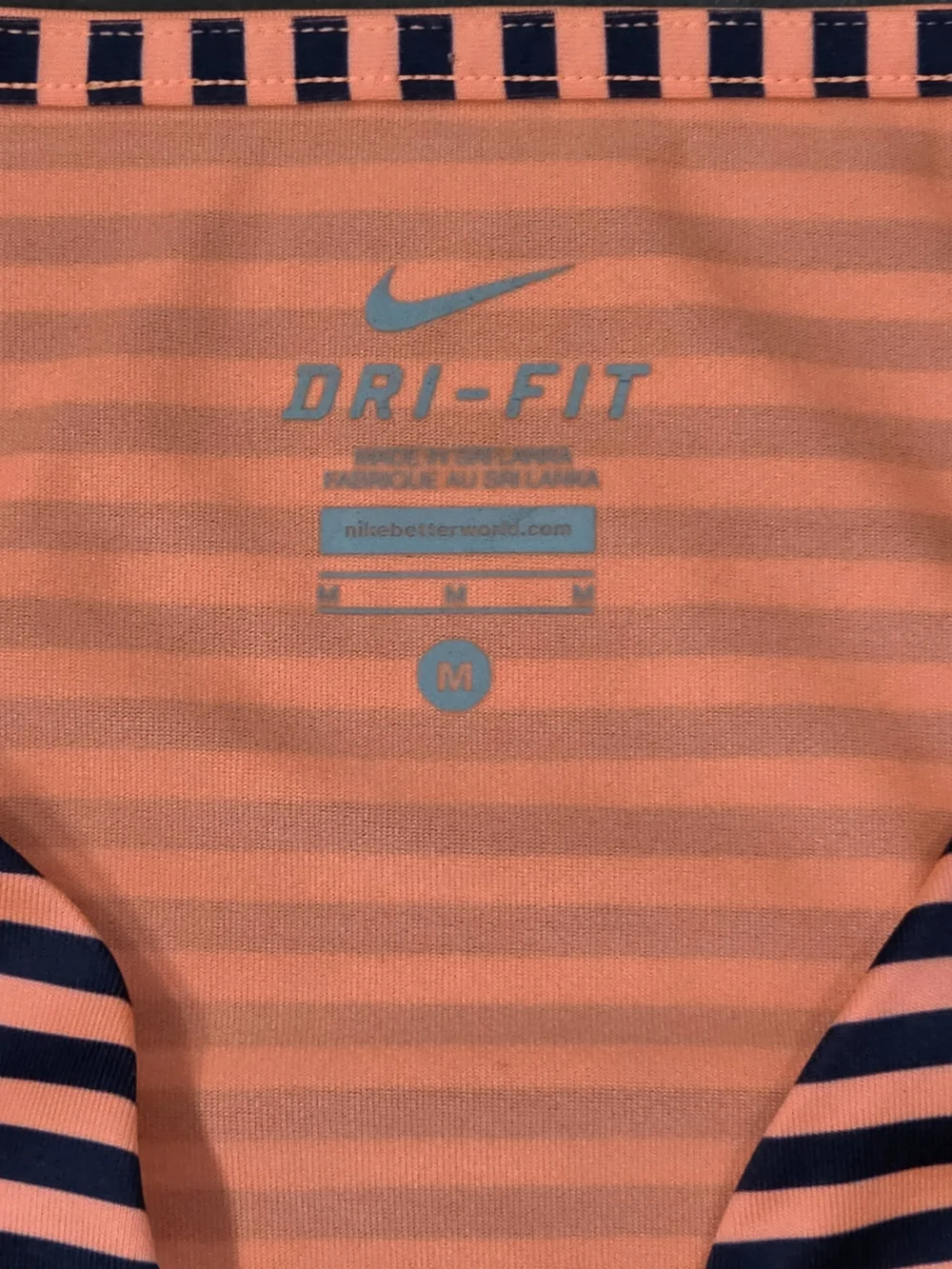 Nike Dri-FIT Women Medium Coral/Orange Navy Striped Racerback Athletic Tank Top
